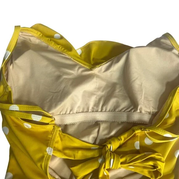 Beach Joy One-Piece Swimsuit Tie Back Polka Dot Ruffled Yellow Size Medium - Picture 9 of 12